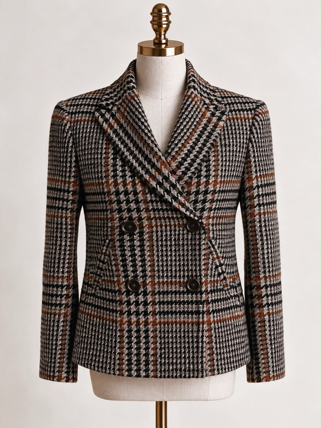 Plaid check wool Caban