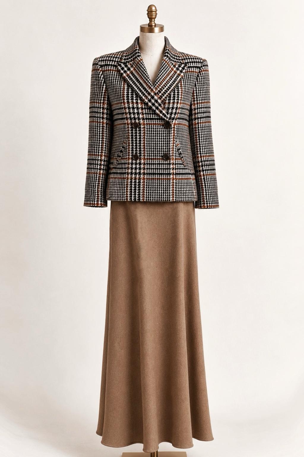 Plaid check wool Caban