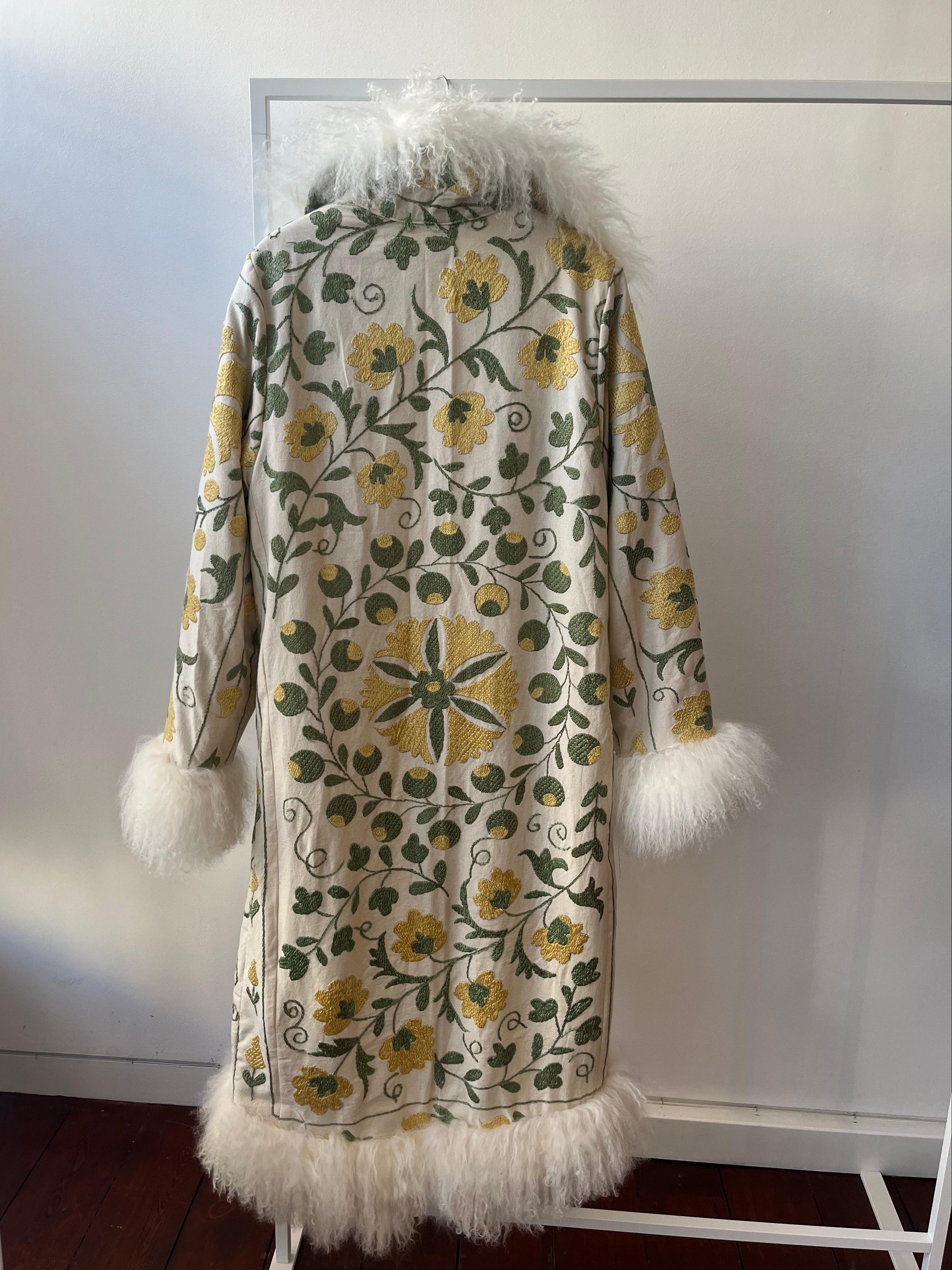 Suzani coat yellow/green pattern