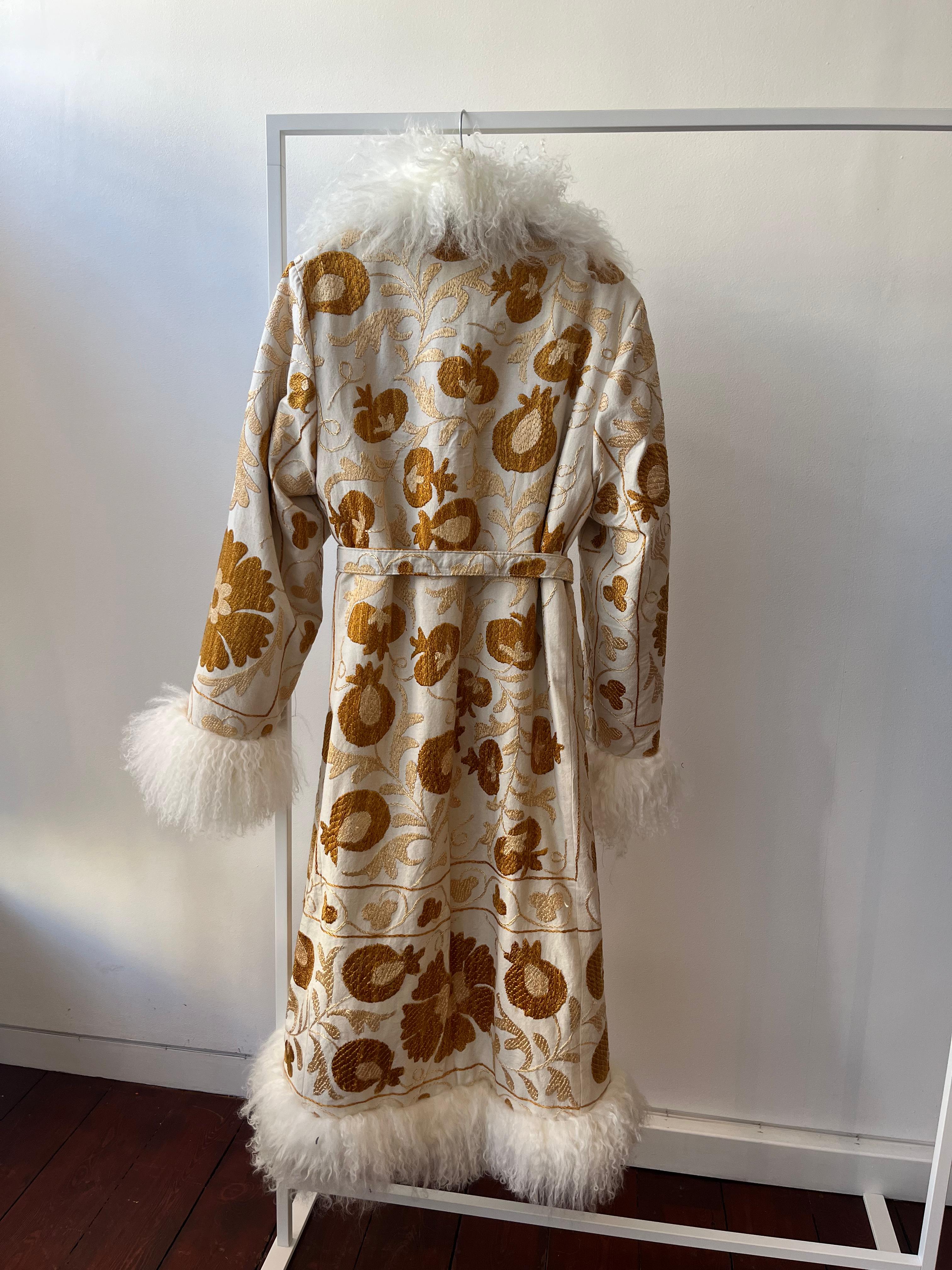 Suzani coat mustard pattern