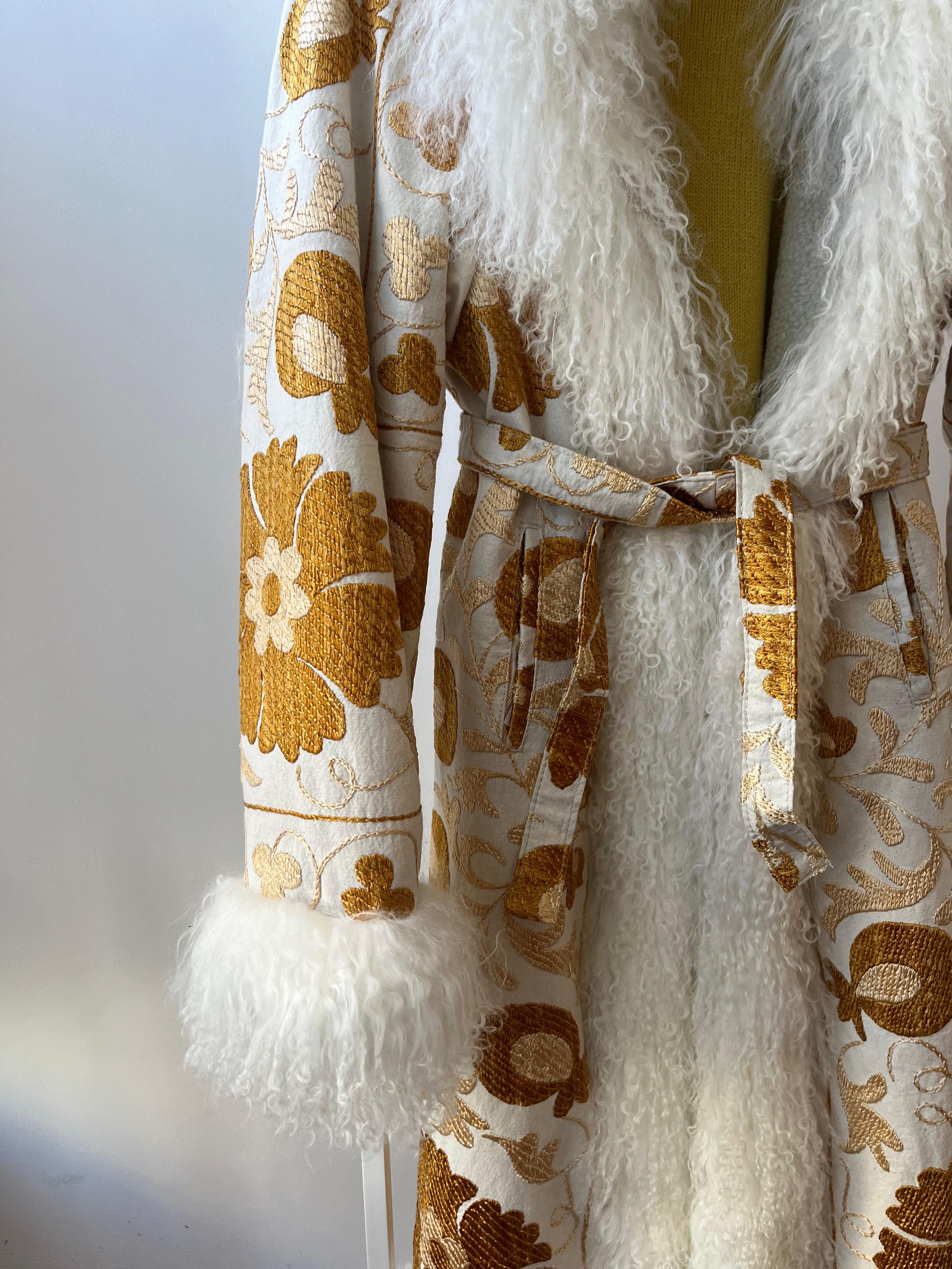 Suzani coat mustard pattern