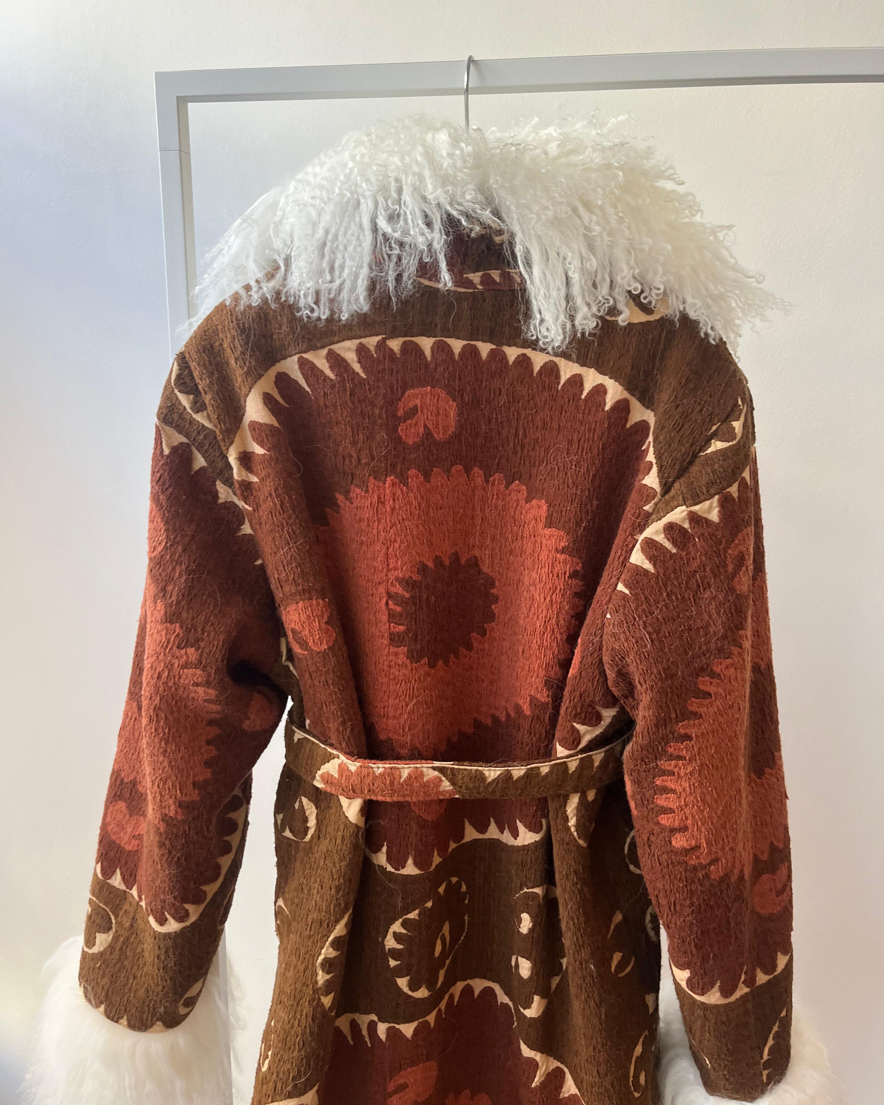 Suzani coat burgundy pattern