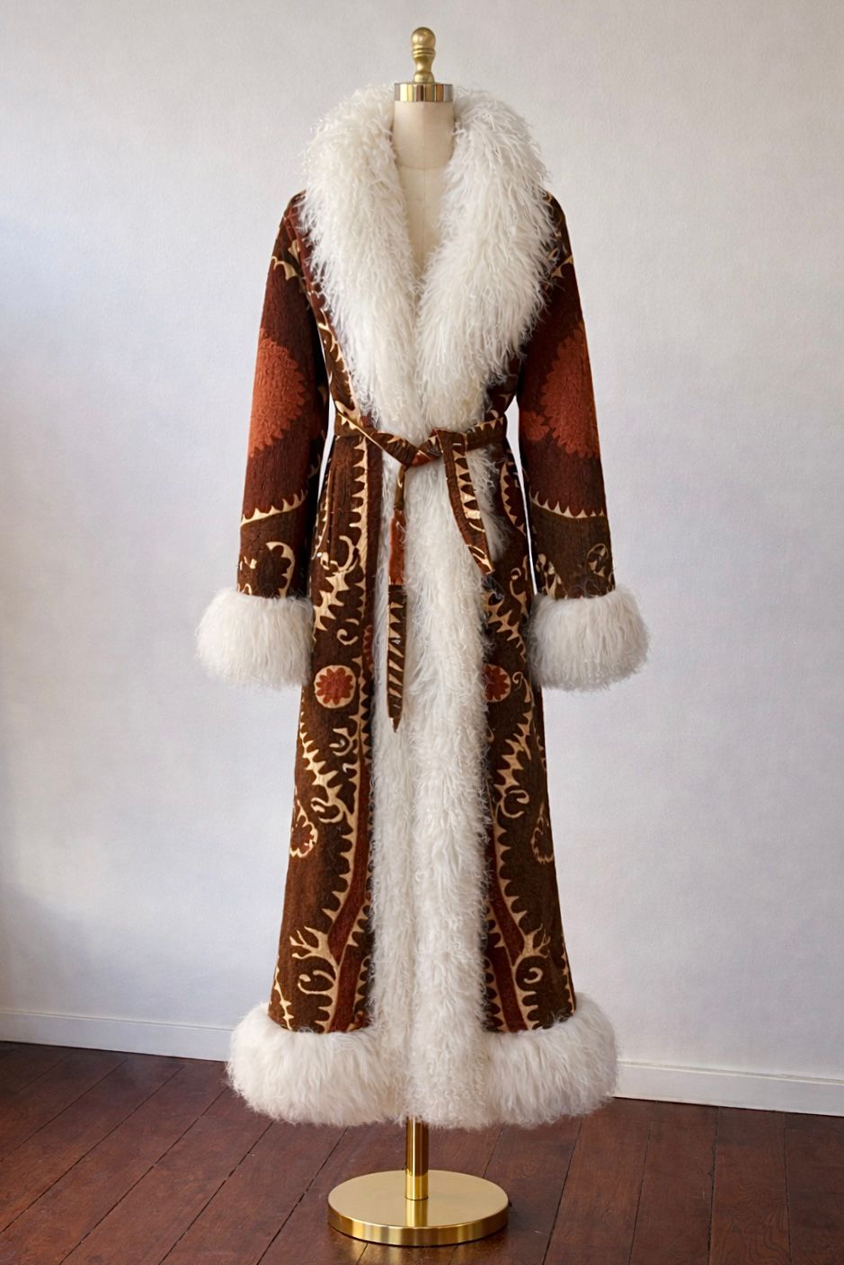 Suzani coat burgundy pattern