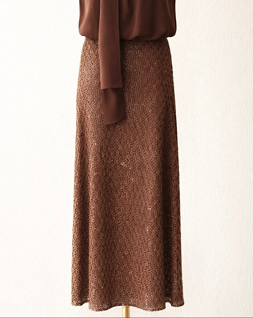 Long knitted lamé skirt