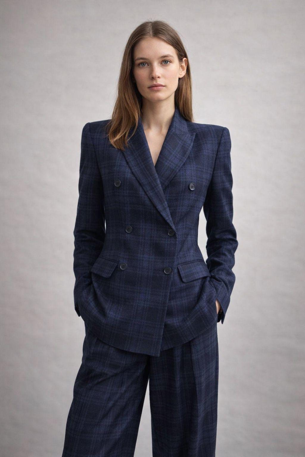 Blazer double breasted - Wool/cashmere - Checked Blue