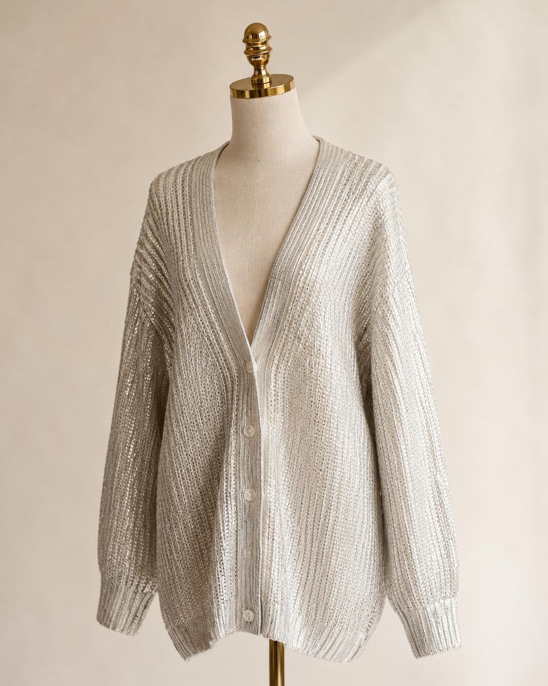 Metallic coated cashmere cardigan