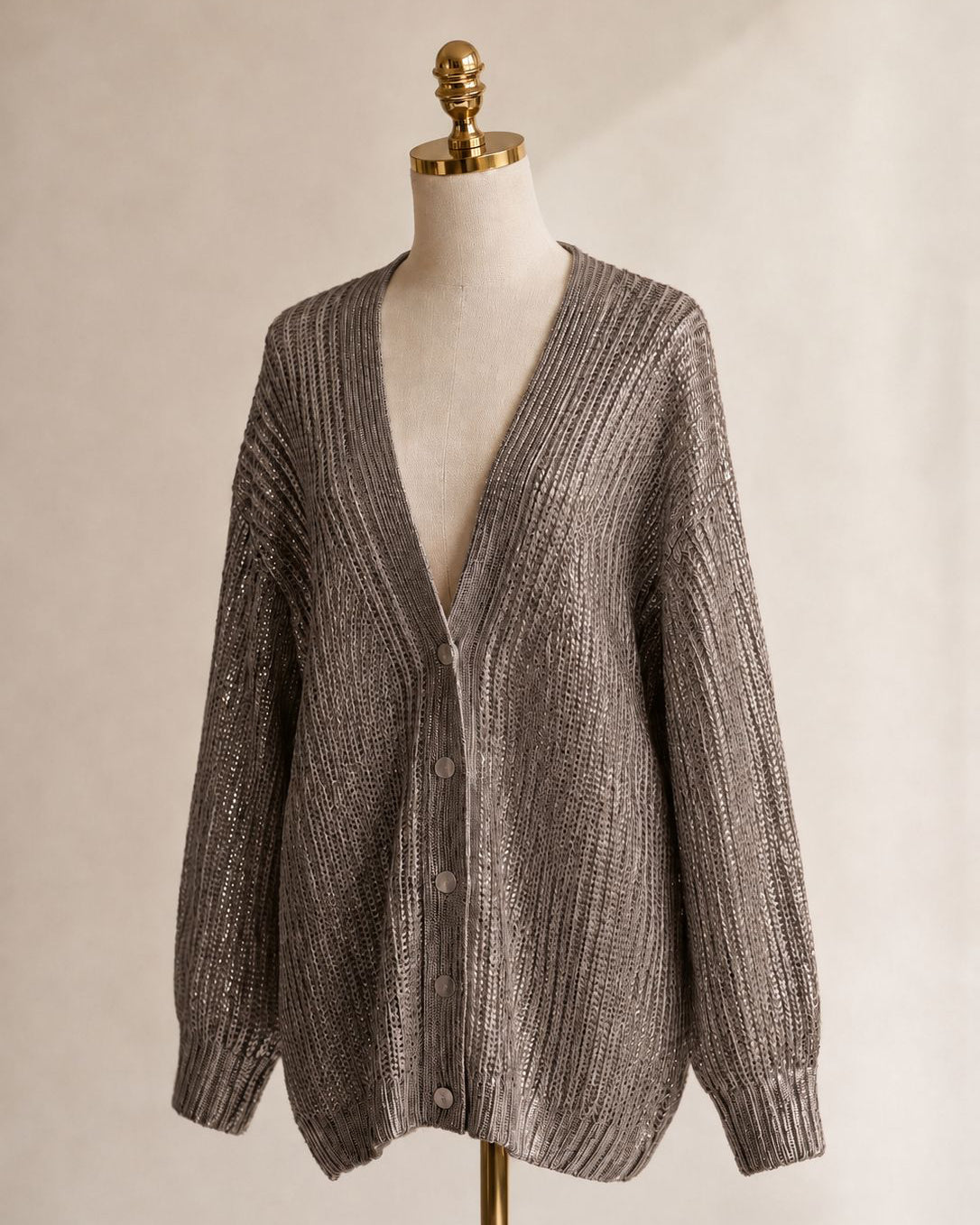Metallic coated cashmere cardigan