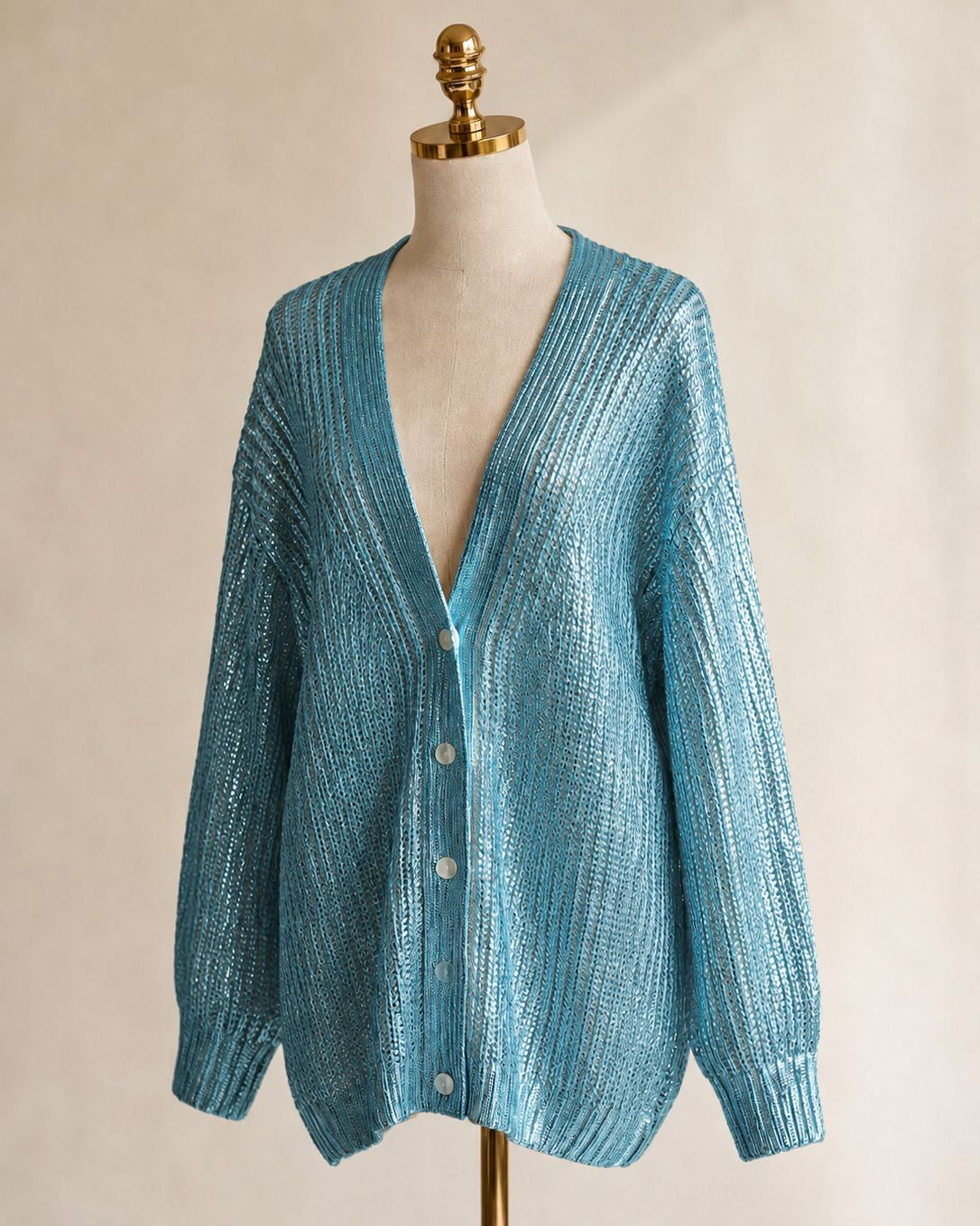 Metallic coated cashmere cardigan