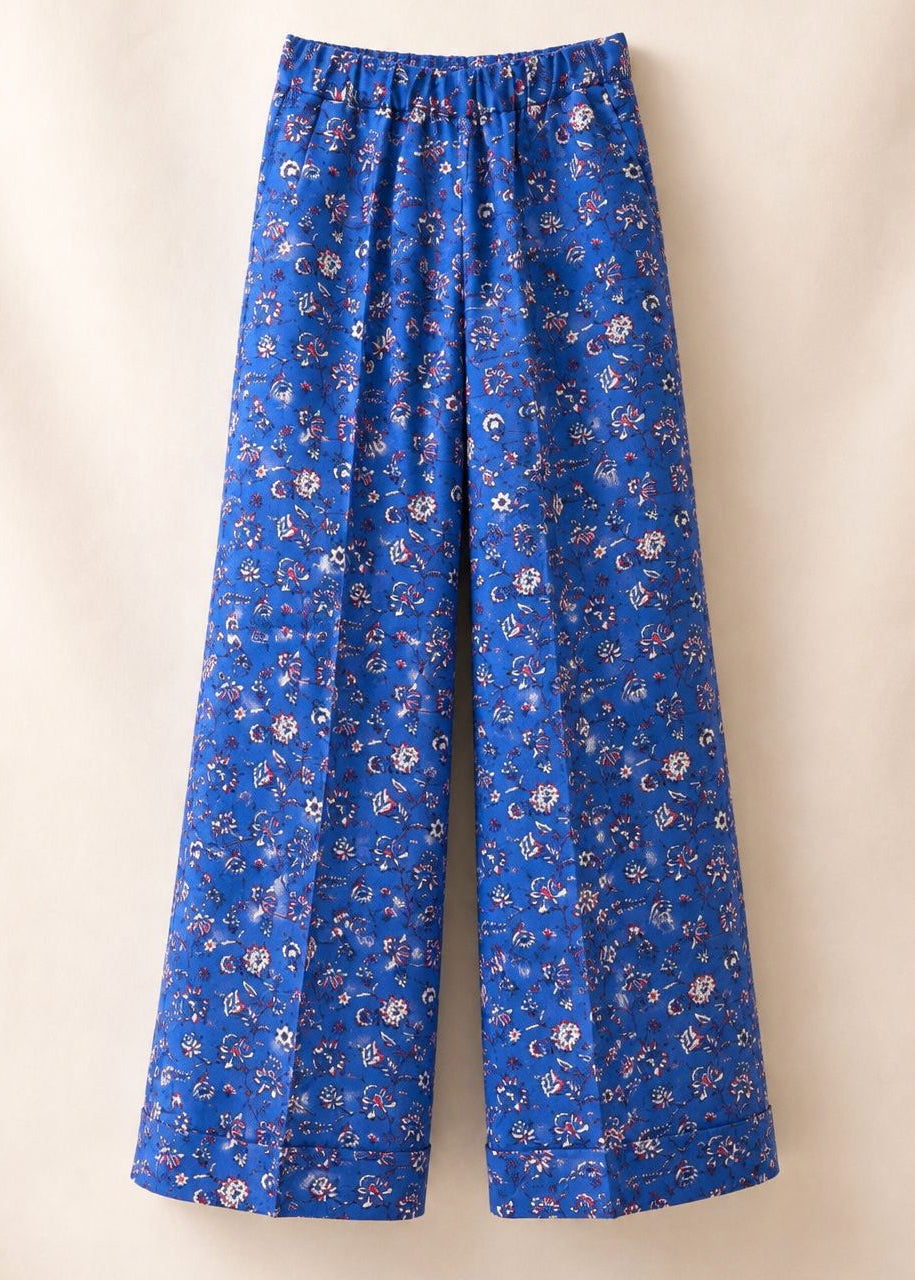 Floral linen cuffed trousers
