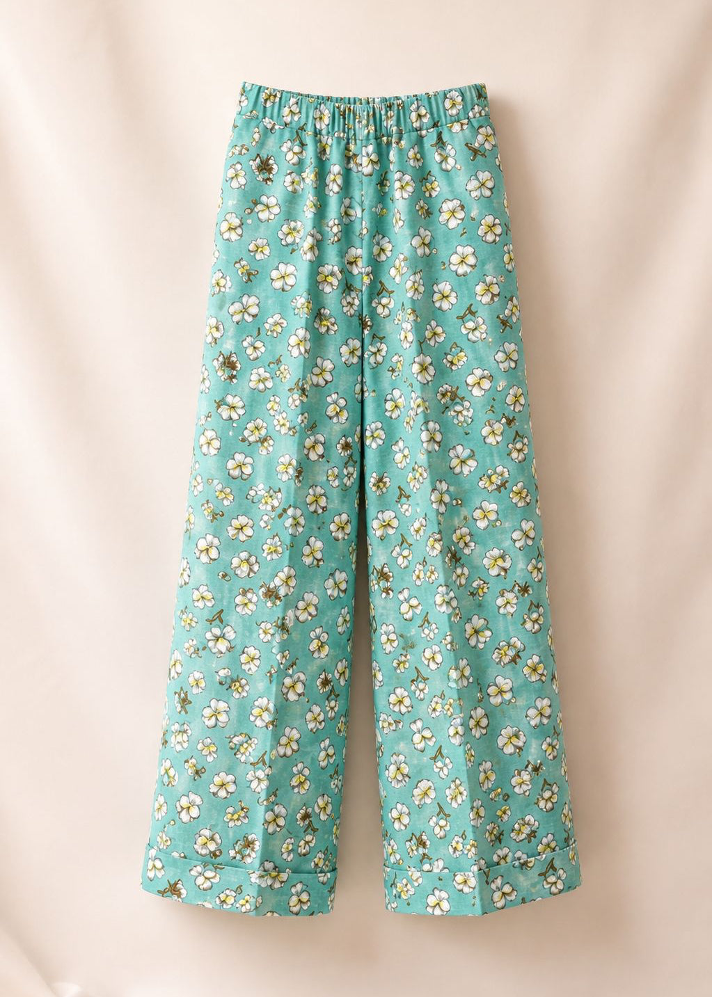 Floral linen cuffed trousers