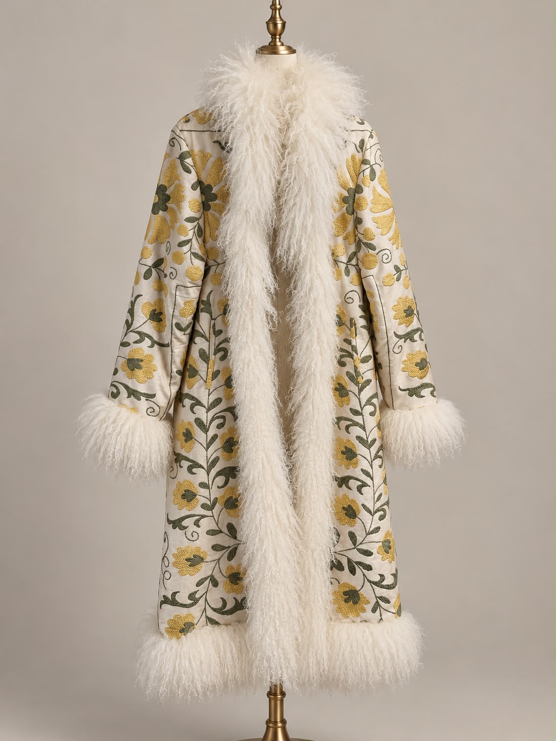 Suzani coat yellow/green pattern